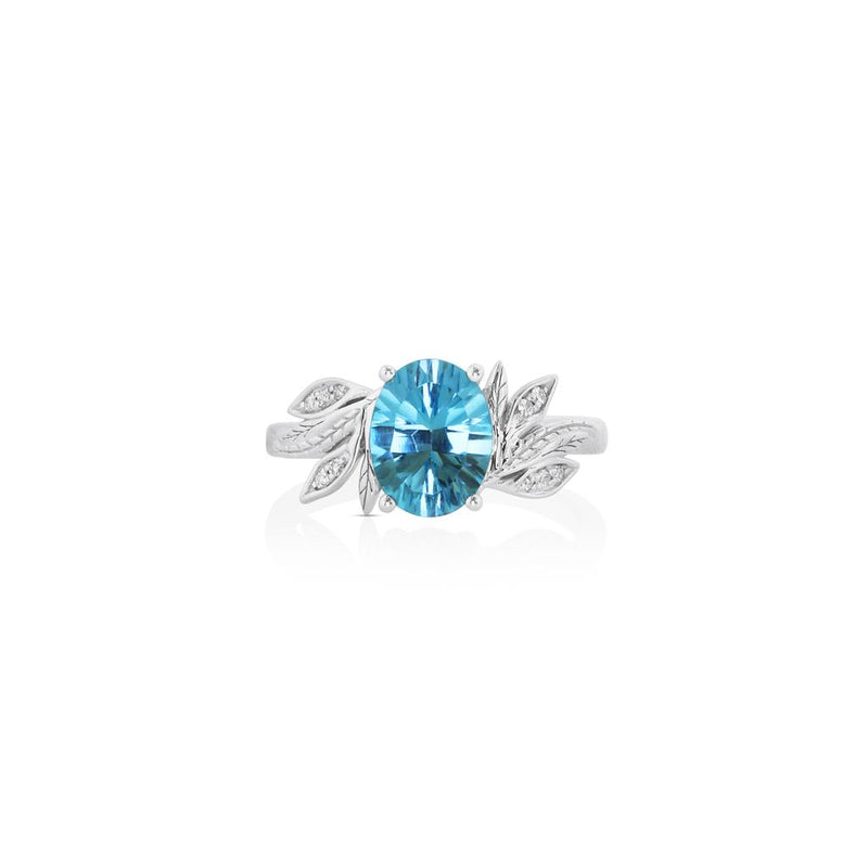 Yael 14k White Gold Floral Collection Swiss Blue Topaz and Diamond Fashion Ring