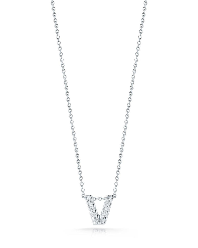 Roberto Coin 18k White Gold Tiny Treasures Collection Love Letter 'V' Initial Diamond Pendant