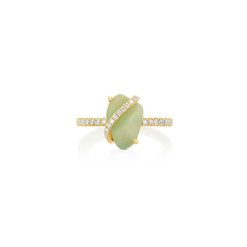 Yael 18k Yellow Gold Ethiopian White Opal and Diamond Fashion Ring