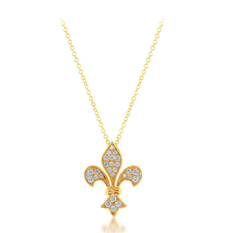 Davis Classics 18k Yellow Gold Fleur De Lis Diamond Pendant Necklace