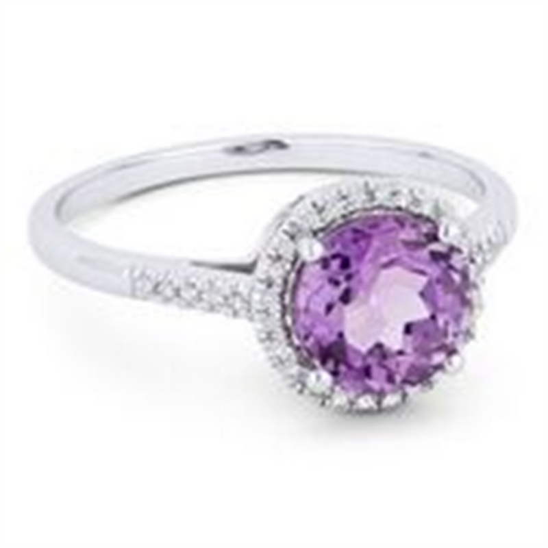 Madison L 14k White Gold Amethyst Halo Design Birthstone Fashion Ring