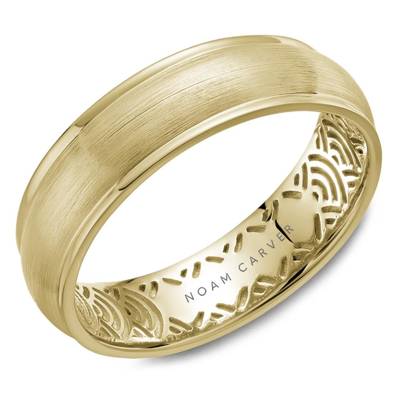 Noam Carver 14k Yellow Gold 6.5mm Comfort Fit Wedding Band with Satin Finish and Sandblast Wave Interior