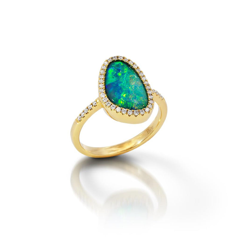 Davis Classics 14k Yellow Gold Australian Opal and Diamond Halo Ring