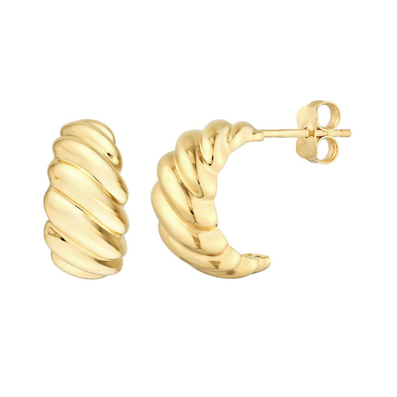 Davis Classics 14k Yellow Gold Twist Design Dome Hoop Earrings