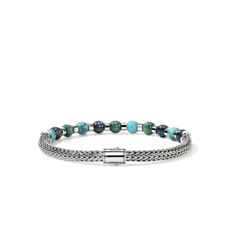 John Hardy Sterling Silver Chrysocolla, Malachite, and Turquoise Beaded Bracelet