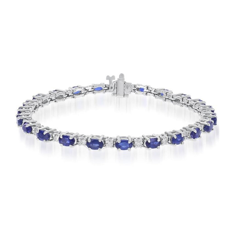 Davis Classics 14k White Gold Blue Sapphire and Diamond Tennis Bracelet