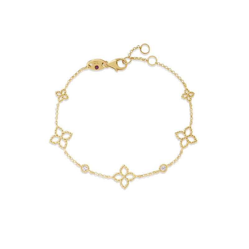 Roberto Coin 18k Yellow Gold Tiny Princess Diamond Floral Station Bracelet