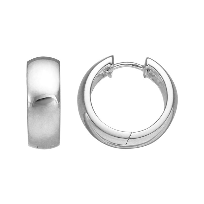Davis Classics Sterling Silver Rhodium-Plated Rounded Hoop Earrings
