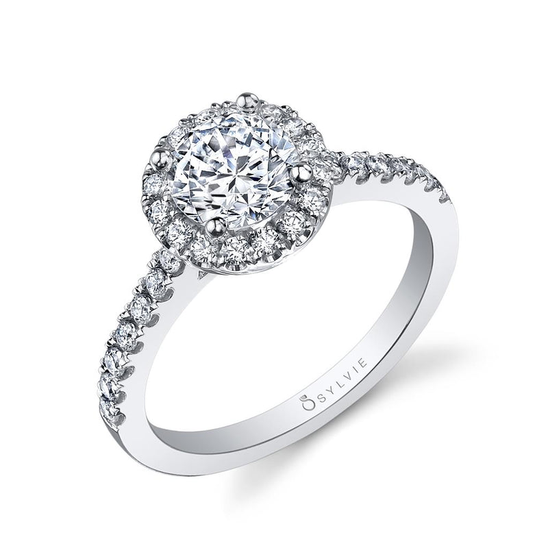 Sylvie 14k White Gold Halo Style Cathedral Design Engagement Ring Setting