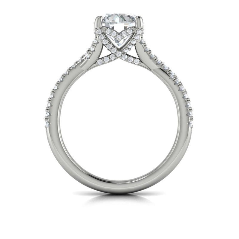 Vlora 14k White Gold Cathedral Design Semi-Mount with Crossover Baguette and Round Brilliant Diamonds