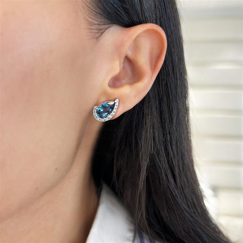 Charles Krypell 18k White Gold London Blue Topaz and Diamond Stud Earrings