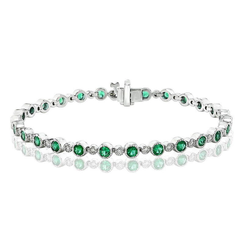 Davis Classics 14k White Gold Emerald and Diamond Station Tennis Bracelet