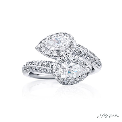 JB Star Platinum Double Row Bypass Engagement Ring with Pear Diamond Centers