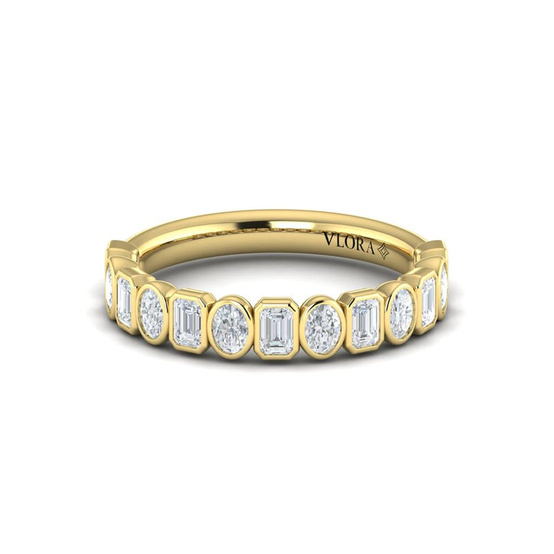 Vlora Women's 14k Yellow Gold Emerald and Oval Diamond Stackable Band