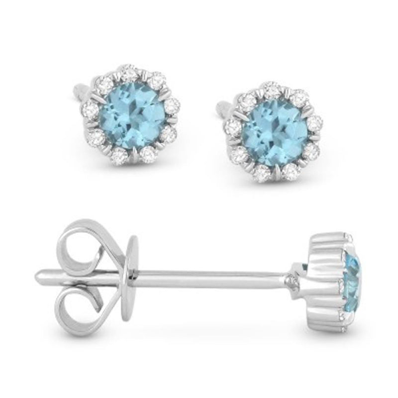 Madison L 14k White Gold Blue Topaz Halo Stud Earrings