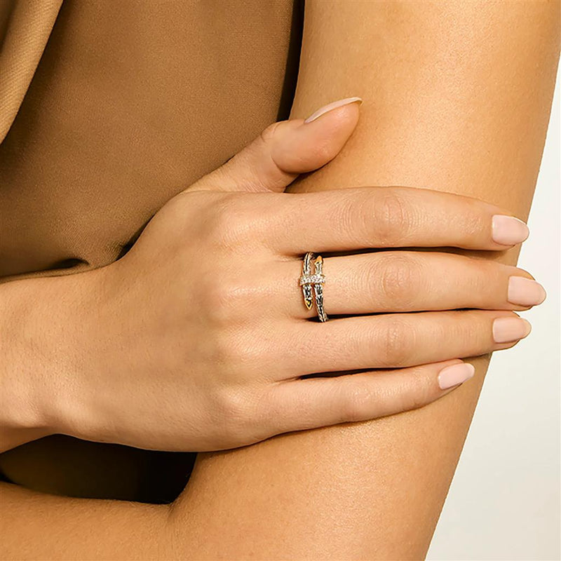 John Hardy Sterling Silver and 14k Yellow Gold Spear Diamond Ring