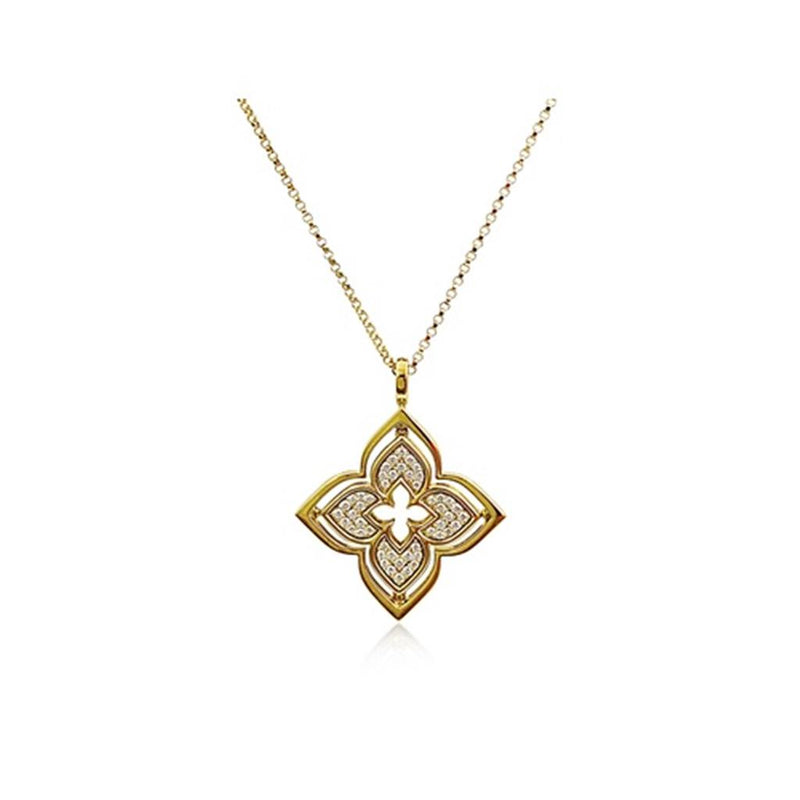 Roberto Coin 18k Yellow Gold Venetian Princess Pirouette Diamond Floral Pendant Necklace