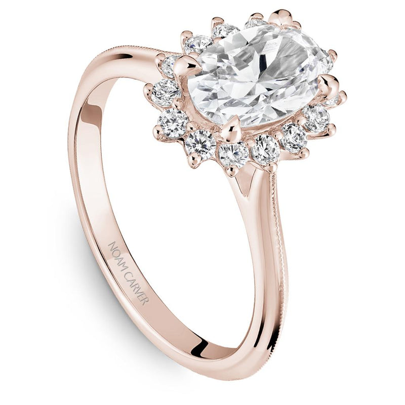 Noam Carver 14k Rose Gold Oval Floral Halo Engagement Ring Setting