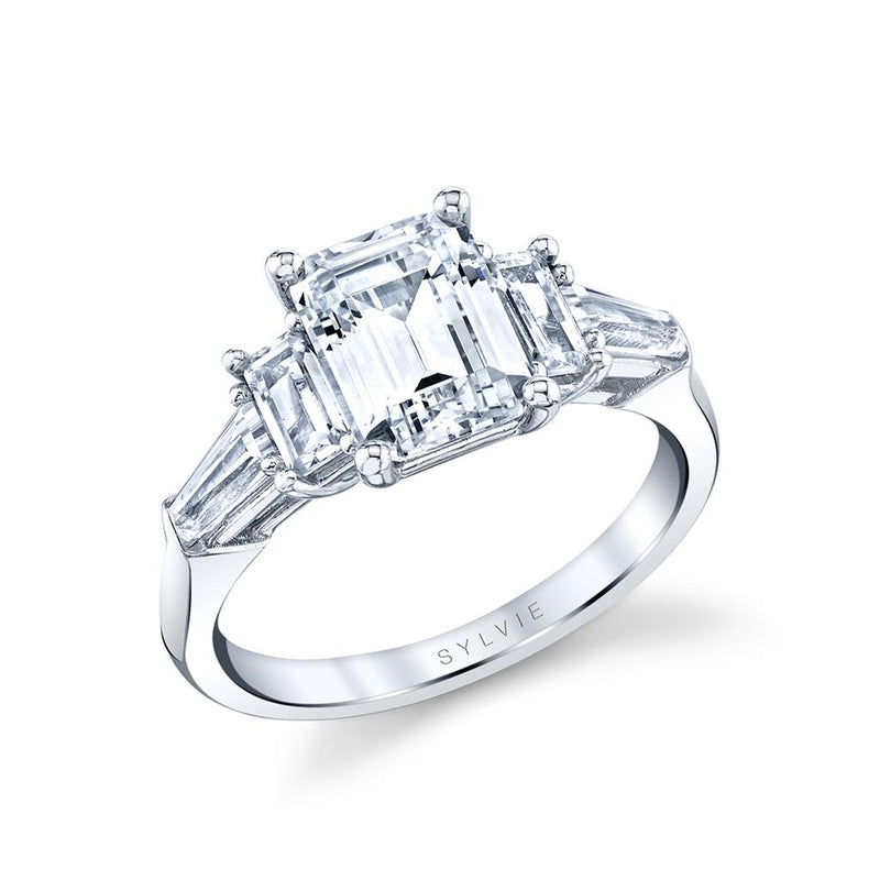 Sylvie 14k White Gold Three-Stone Inspired Engagement Ring Setting