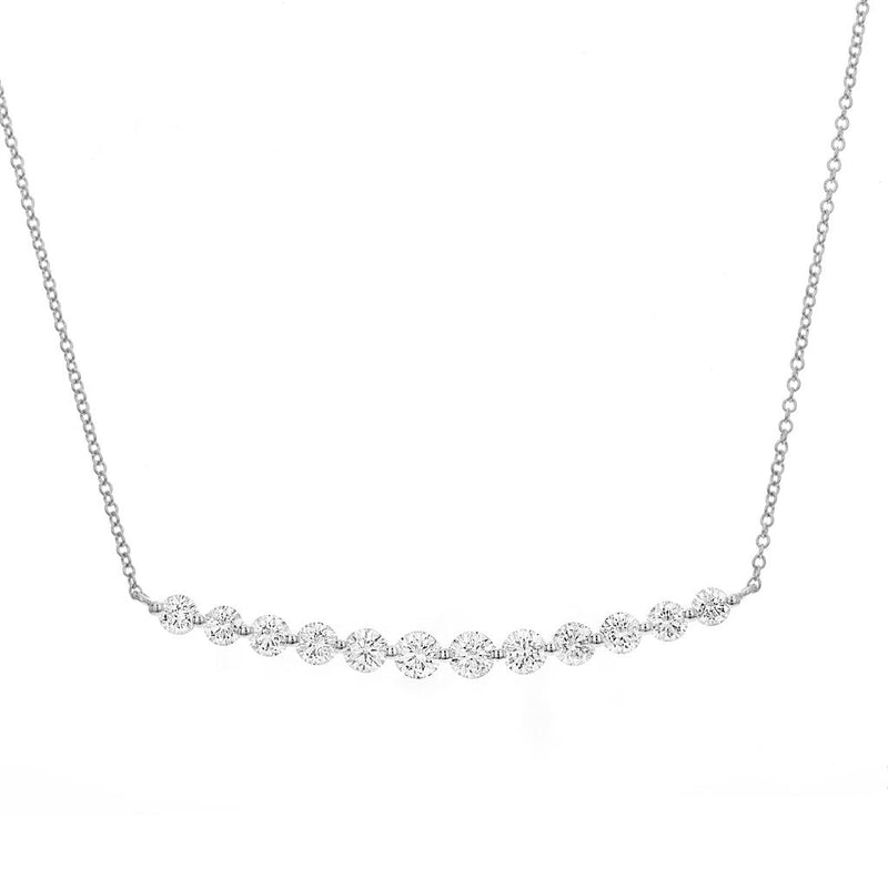 Davis Classics 18k White Gold Diamond Curved Bar Pendant Necklace