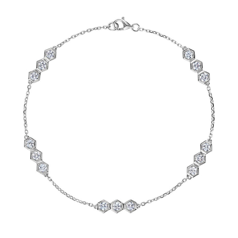 Davis Classics 18k Yellow Gold Hex Broadway Diamond Station Bracelet