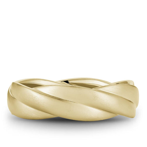 Noam Carver 14k Yellow Gold 6.5mm Crossover Design Wedding Band with Frosted Finish