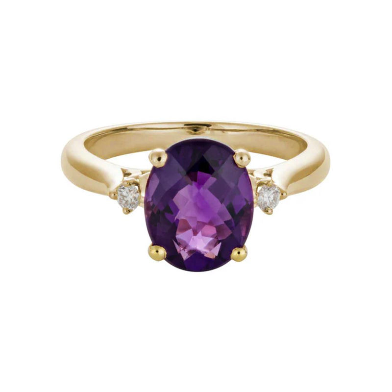 Davis Classics 14k Yellow Gold Amethyst and Diamond Three-Stone Ring