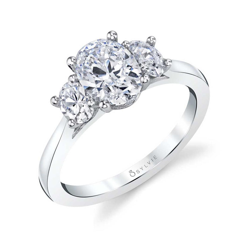Sylvie 14k White Gold Three-Stone Design Engagement Ring Setting