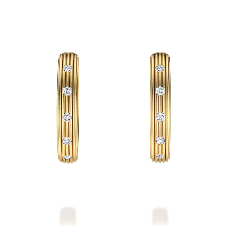 Noam Carver 14k Yellow Gold Rae Collection Frosted Textured Diamond Station Hoop Earrings
