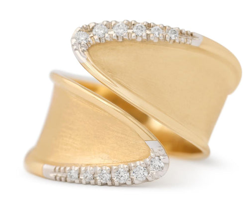 Marco Bicego 18k Yellow and White Gold Lunaria Diamond Twist Bypass Fashion Ring
