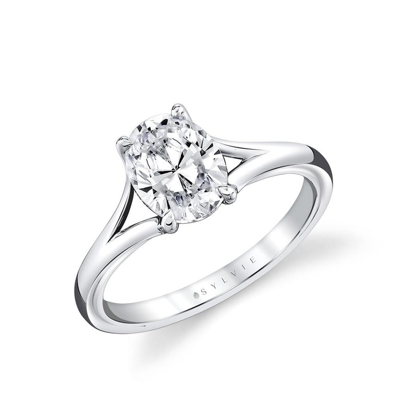 Sylvie 14k White Gold Shell Tapered Solitaire Engagement Ring Setting