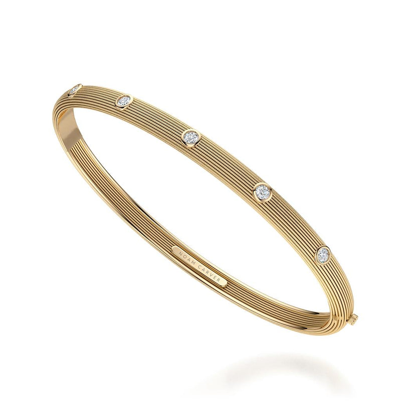 Noam Carver 14k Yellow Gold Rae Collection Frosted Textured Diamond Station Bangle Bracelet