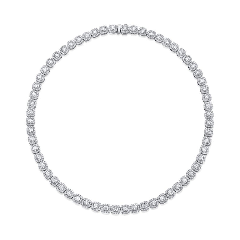 Davis Classics 18k White Gold Cushion Halo Diamond Straight Line Necklace