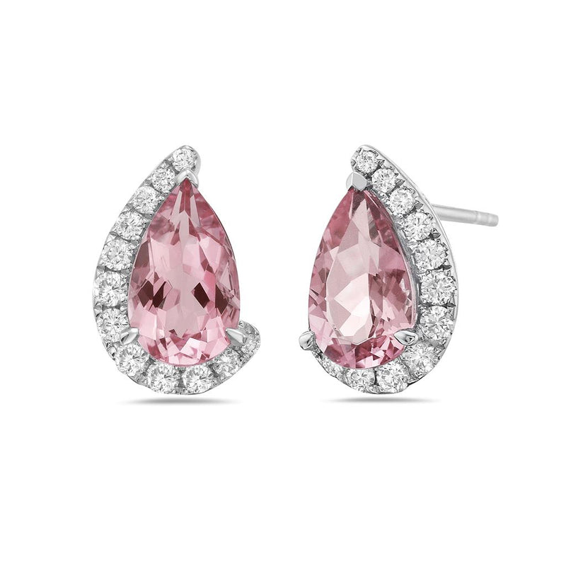Charles Krypell 18k White Gold Pastel Morganite and Diamond Halo Stud Earrings