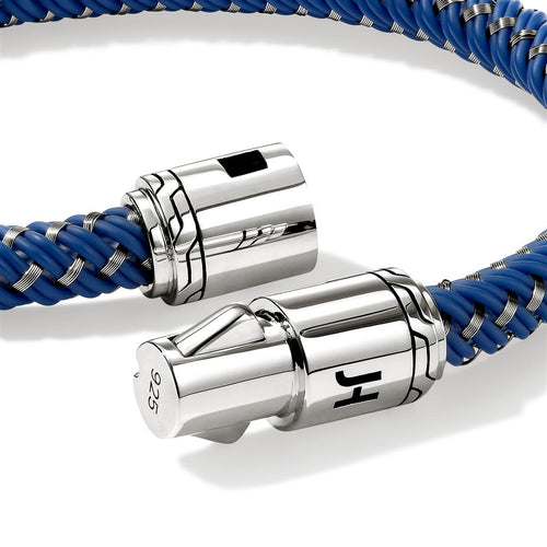 John Hardy Sterling Silver and Stainless Steel Woven Blue Rubber Bracelet