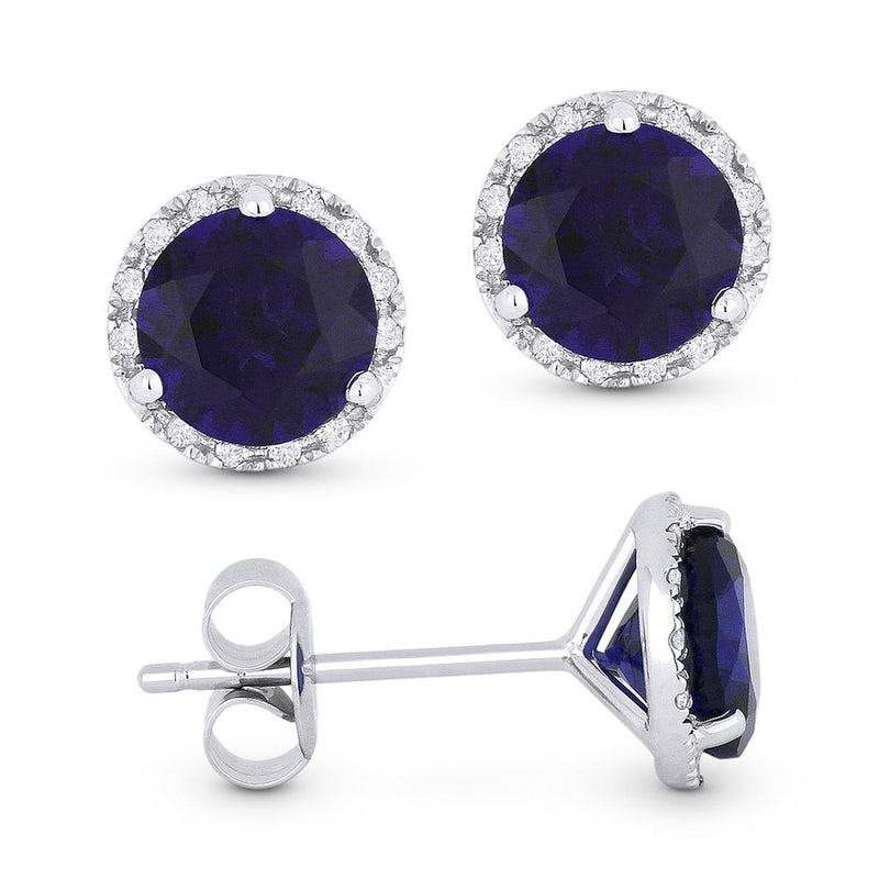 Madison L 14k White Gold Laboratory-Created Blue Sapphire Halo Stud Earrings