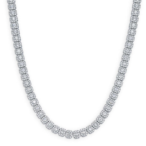 Davis Classics 18k White Gold Halo Emerald-Cut Diamond Straight Line Necklace