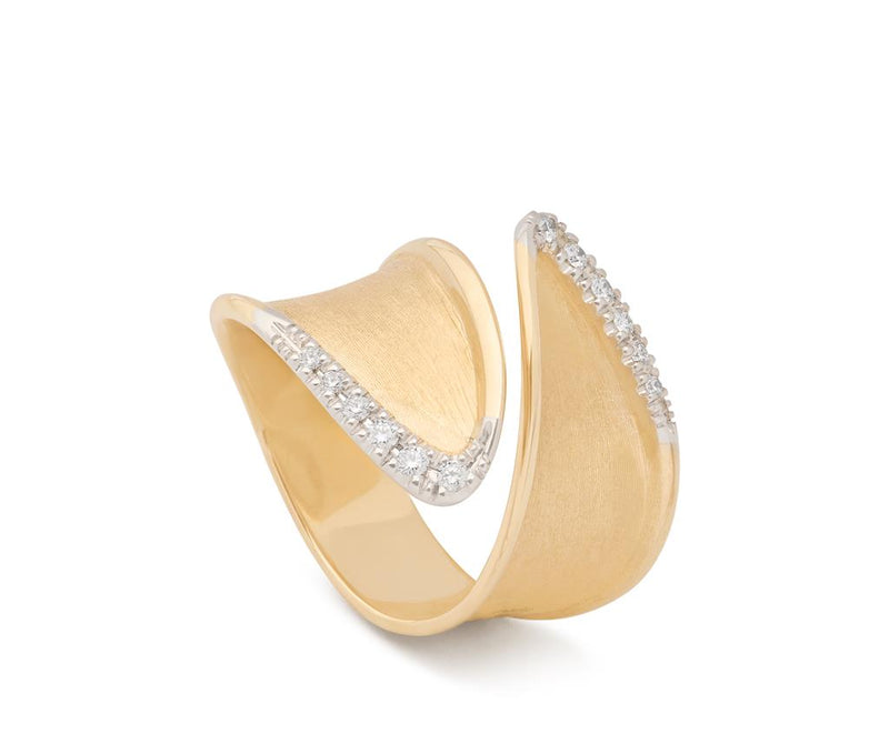 Marco Bicego 18k Yellow and White Gold Lunaria Diamond Twist Bypass Fashion Ring