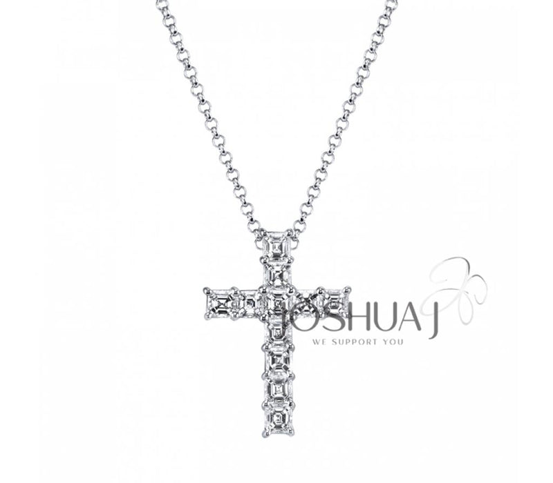 Davis Classics 14k White Gold Asscher Cut Diamond Cross Pendant Necklace