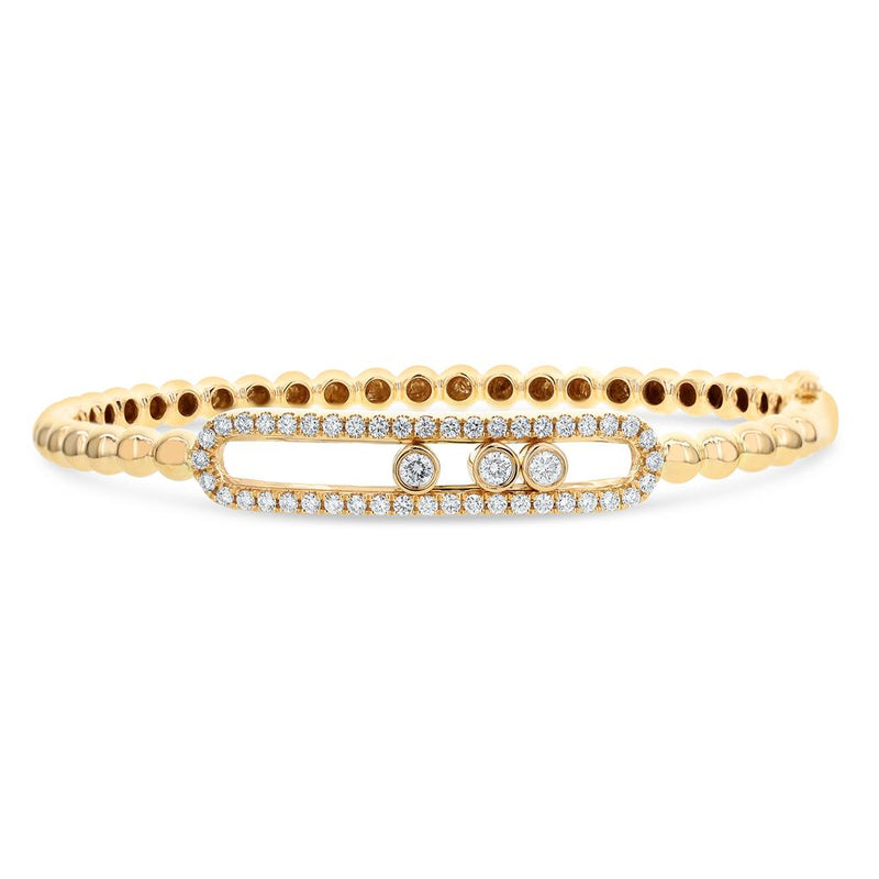 Davis Classics 18k Yellow Gold Station Beaded Diamond Bangle Bracelet
