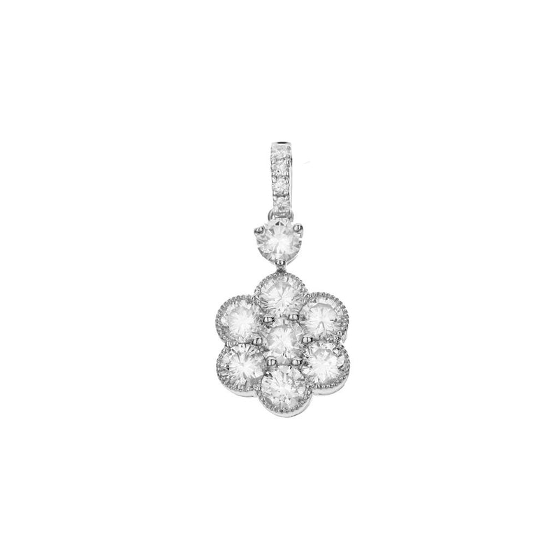 Davis Classics 18k White Gold Floral Design Diamond Pendant