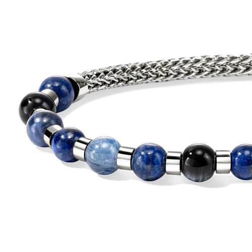 John Hardy Sterling Silver Kyanite, Lapis Lazuli, Black Onyx, Blue Tiger Eye, and Sodalite Beaded Bracelet