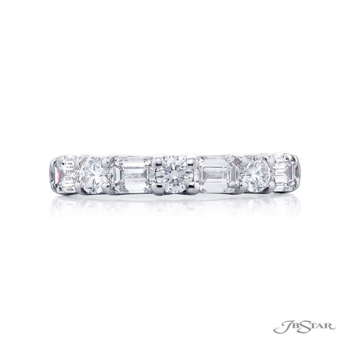 JB Star Women’s Platinum Trellis Diamond Band with Round and Emerald Accents