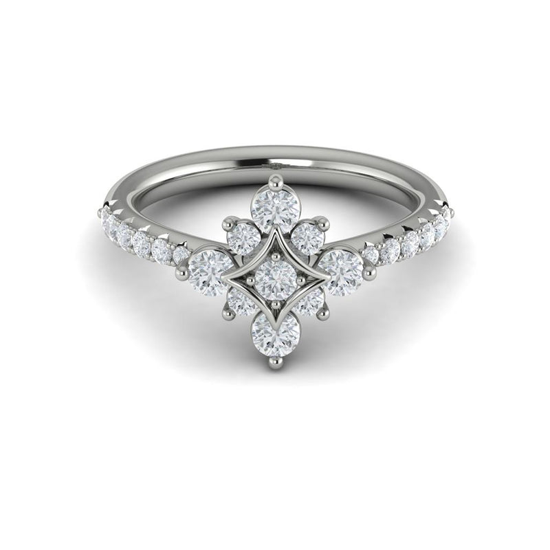 Vlora 14k White Gold Lucera Collection Floral Design Diamond Fashion Ring