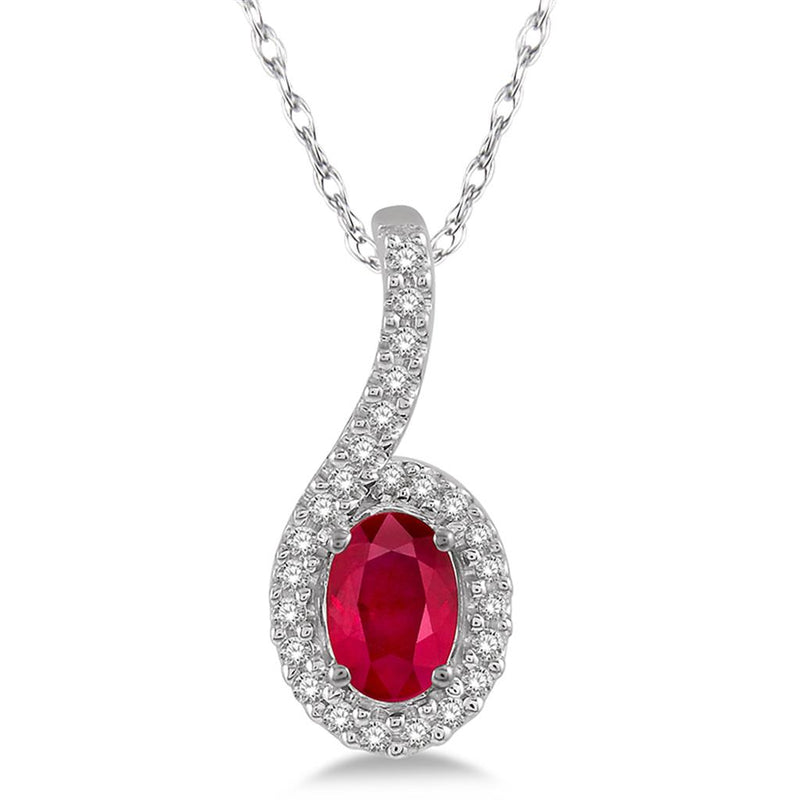Davis Classics 10k White Gold Bypass Halo Ruby and Diamond Pendant Necklace