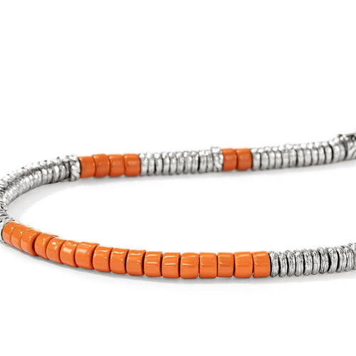 John Hardy Sterling Silver Heishi Orange Enamel Bead Bracelet
