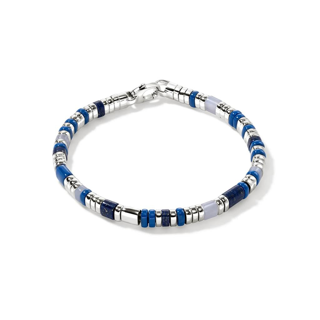John Hardy Sterling Silver, Lapis Lazuli and Blue Lace Agate Colorblock Bracelet