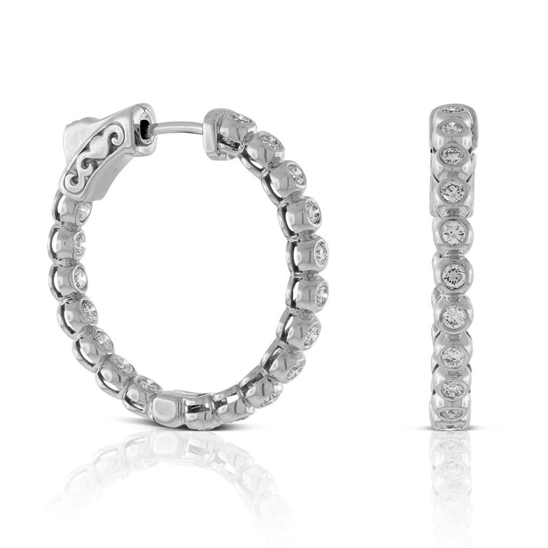 Davis Classics 14k White Gold In-and-Out Bezel Diamond Hoop Earrings
