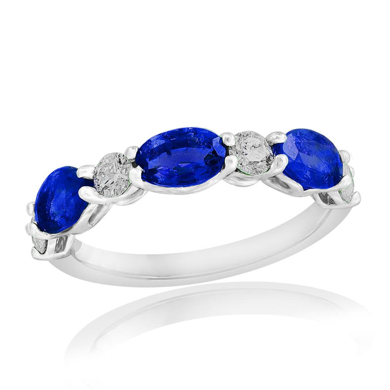 Davis Classics 14k White Gold Blue Sapphire and Diamond East-West Band