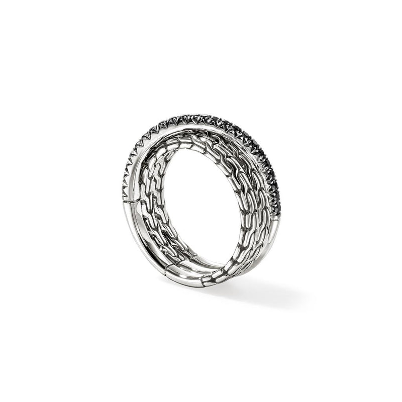 John Hardy Sterling Silver Essential Pavé Black Sapphire Crossover Ring